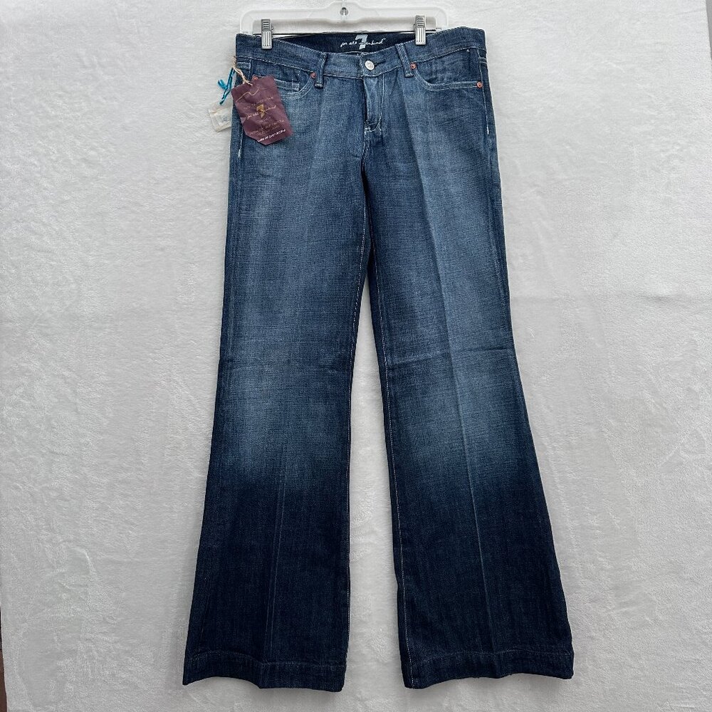 7 For All Mankind Dojo Jeans Womens 30 Blue Dark Wash Flare Wide Leg Rhinestone
